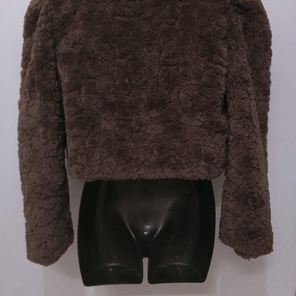 Brown Sherpa Faux fur Gold-tone Button Cropped Jacket - Picture 4 of 4